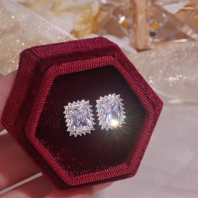 

Stud Earrings High Quality Bling Square Cubic Zircon Stone For Women Korean Classic Fashion Jewelry Female Wedding Party Earring