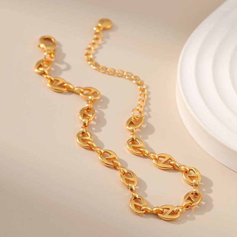 

Link Bracelets Trendy 18k Gold Plated Pig Nose Chain Women Fashion Waterproof Metal Daily Wear Jewelry Gifts Summer Hand Accessories