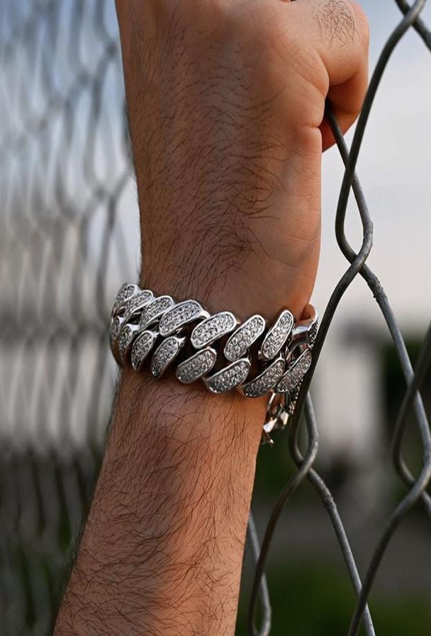 

Silver color 18mm classic cuban link chain Iced out bling 2 raw cz cuban link chain bracelet for women mens hiphop jewelry7016335