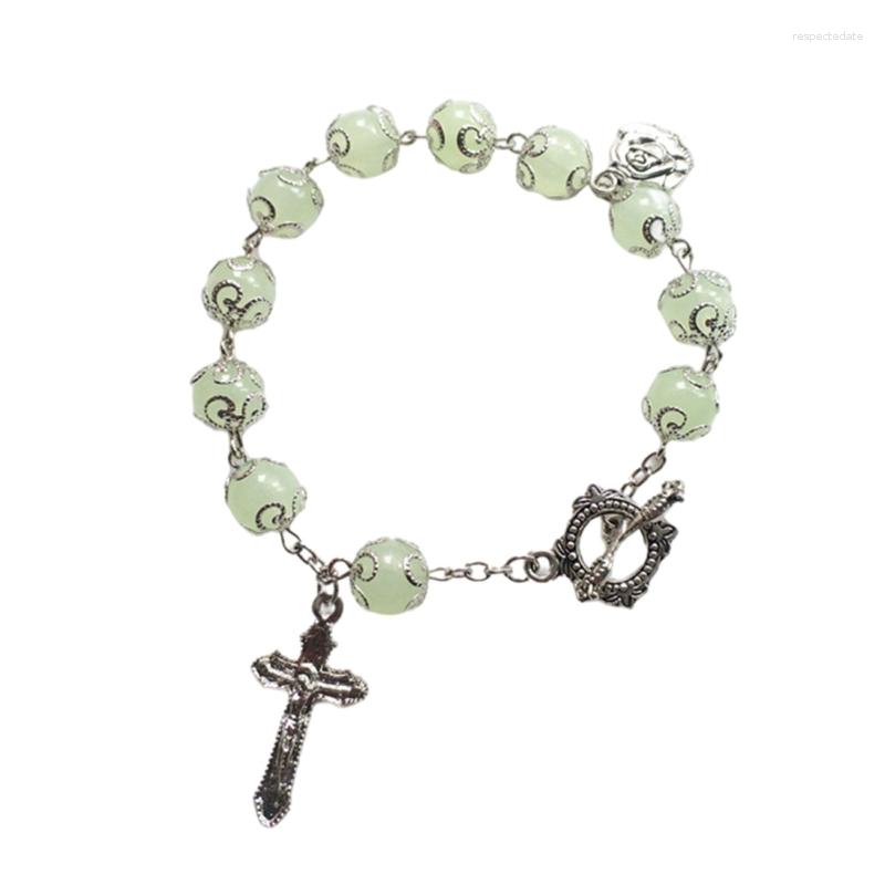 

Link Bracelets Luminous Bracelet Catholic Christ Rosary For Cross Simple Gift Wome