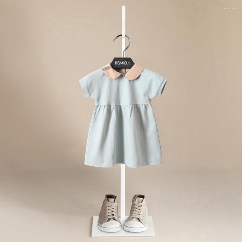 

Girl Dresses Summer Dress Baby Girls Cotton Button Doll Collar Striped Casual Clothes Soft And Comfort For Toddler Infant Kids 1 To 7 Years, Blue