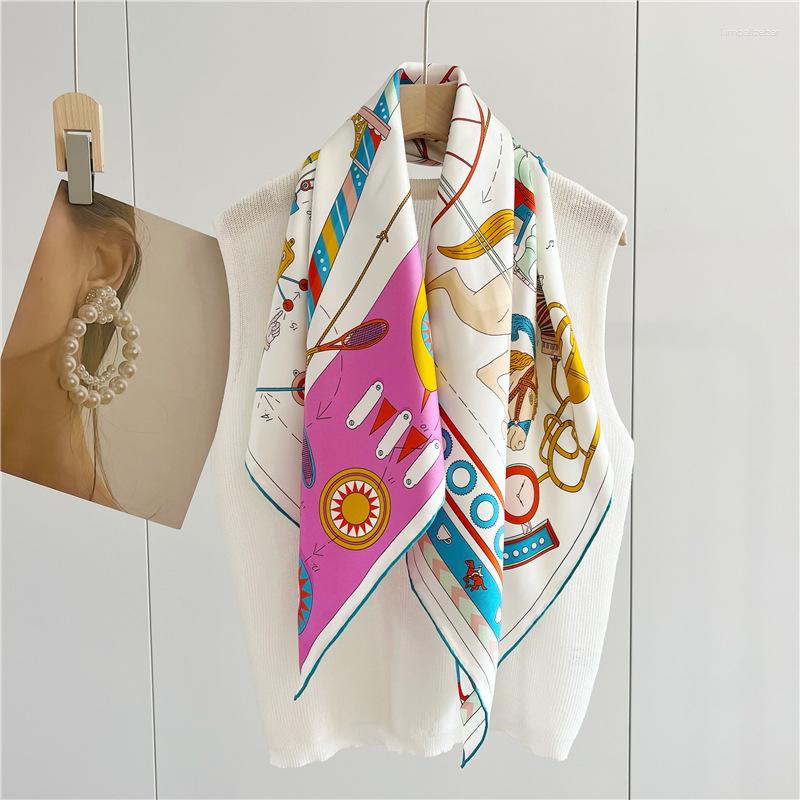 

Scarves 2 Side Print Hems Rollerd 90 Bandanas Mulberry Silk Scarf Square Foulard Femme Rolling Head Hair Bag 90CM