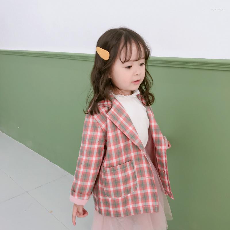 

Jackets Children Blazer Coat 2023 Fall Girls Long Sleeve Plaid Outwear Preppy Style Thin Casual Jacket For 2-7Yrs Kids Clothes, As per picture