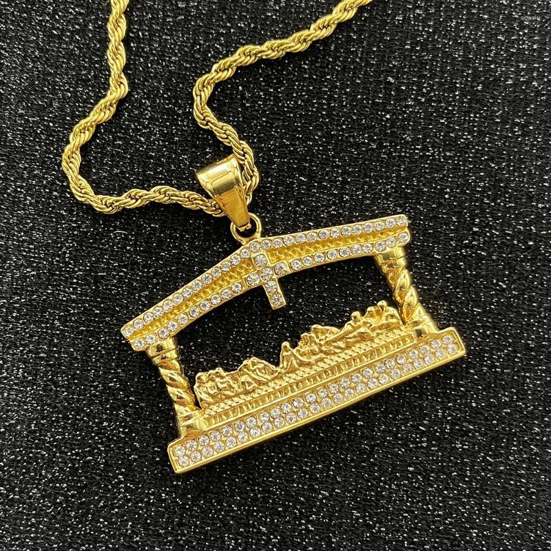 

Pendant Necklaces Religious The Last Supper With Rhinestone Necklace For Men Stainless Steel Gold Color Cross Male Jewelry