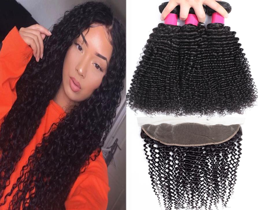 

9A Brazilian Human Hair Bundles With Closure 13X4 Ear To Ear Lace Frontal Closure Straight Body Wave Loose Wave Kinky Curly Deep W9357547, Black