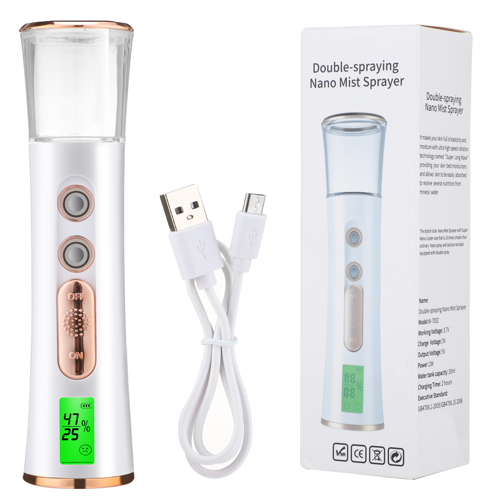 

Double Spray-head Nano Mist Sprayer Mini Hydrating Humidifier Skin Care LED Display Portable Facial Steamer Handheld Nebulizer