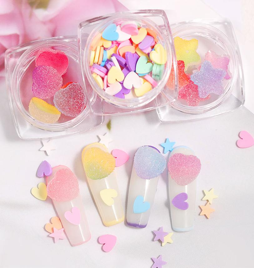 

10pcs 3D Heart Star Nail Art Decorations Gradient Colorful Soft Fudge Designs Sweet Candy DIY Accessories For Nails Manicure9287991