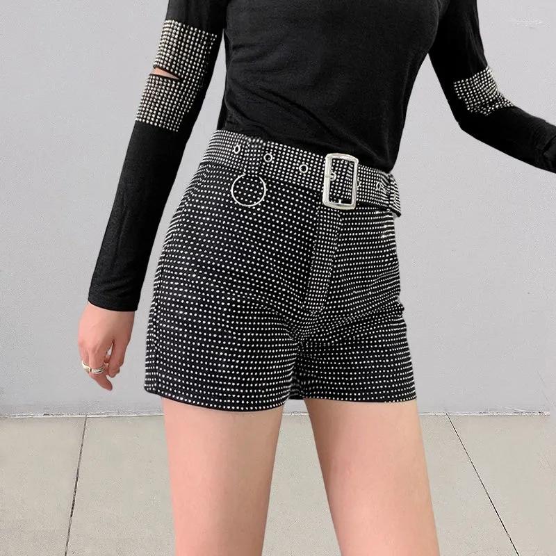 

Women' Shorts Heavy Industry Diamond High Waist Women 2023 Korean Slim Black Elastic Casual Denim Pants Female With Belt, Black diamond