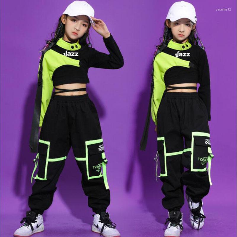 

Stage Wear Pakaian Hip Hop Ballroom Anak Kaus Atasan Crop Celana Kargo Taktis Streetwear Untuk Perempuan Baju Kostum Tari Jazz, Green