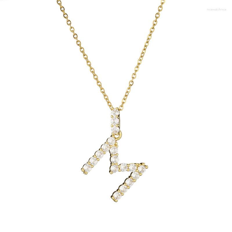 

Pendant Necklaces Luxury Cubic Zirconia Initial Letter Necklace For Women Gold Color Geometric A-Z Alphabet Wedding Jewelry