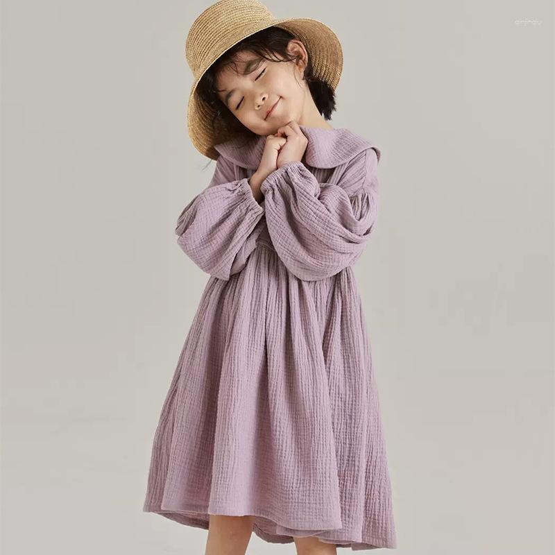 

Girl Dresses 2023 AncoBear Spring Summer Dress For Baby Girls Kids Cotton Linen Purple Casual Loose Children High Quality Boutique