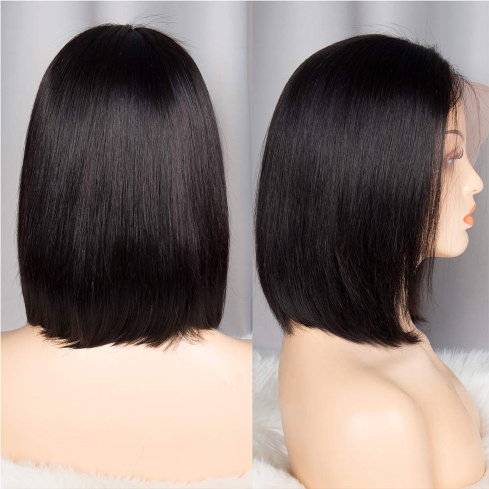 

Fashion Dress Up 10 Inches Bob Wigs Lace Front Wig Short Wig Human Hair Pre Plucked For Women Brazilian Weave Perruque Cheveux Humain 13X4X1 Wig, Natural color