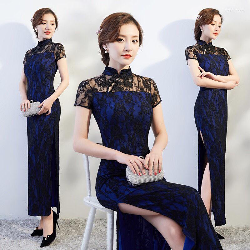 

Ethnic Clothing Women Cheongsam Dress Red Lace Pattern Short Sleeve Ankle-length Dresses Chinese Style Retro Banquet Qipao Slim Summer
