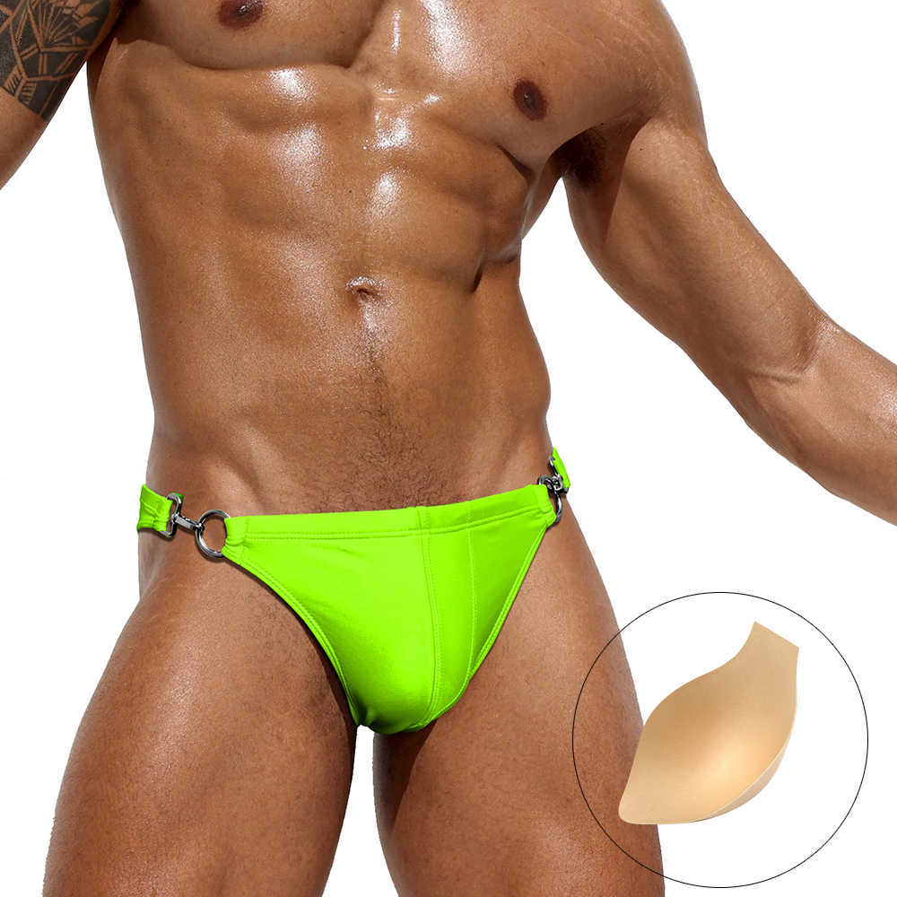 

Men's Swimwear Two Side Metal Lock Swimwear Sexy Low Waist Mens Quick Release Bikini Swim Briefs Male Sport Pouch Pad Push Up Bathing SwimsuitHKD230621
