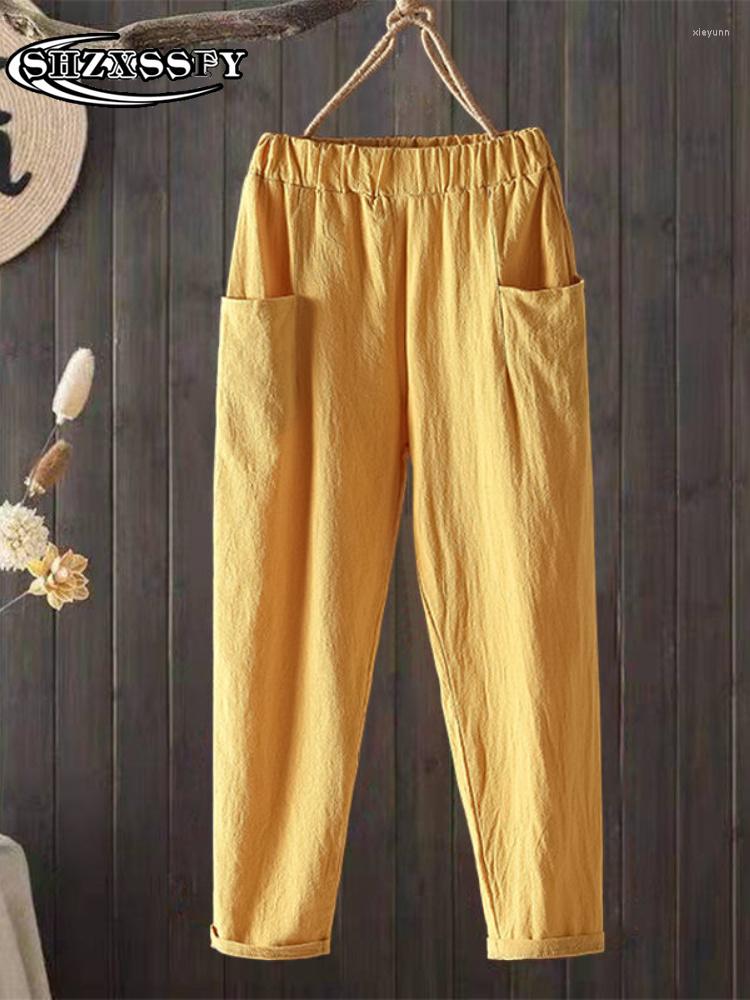 

Women's Pants Summer Cotton Linen Women High Waist Loose Fashion Oversize For Casual Ankle-Length, Green