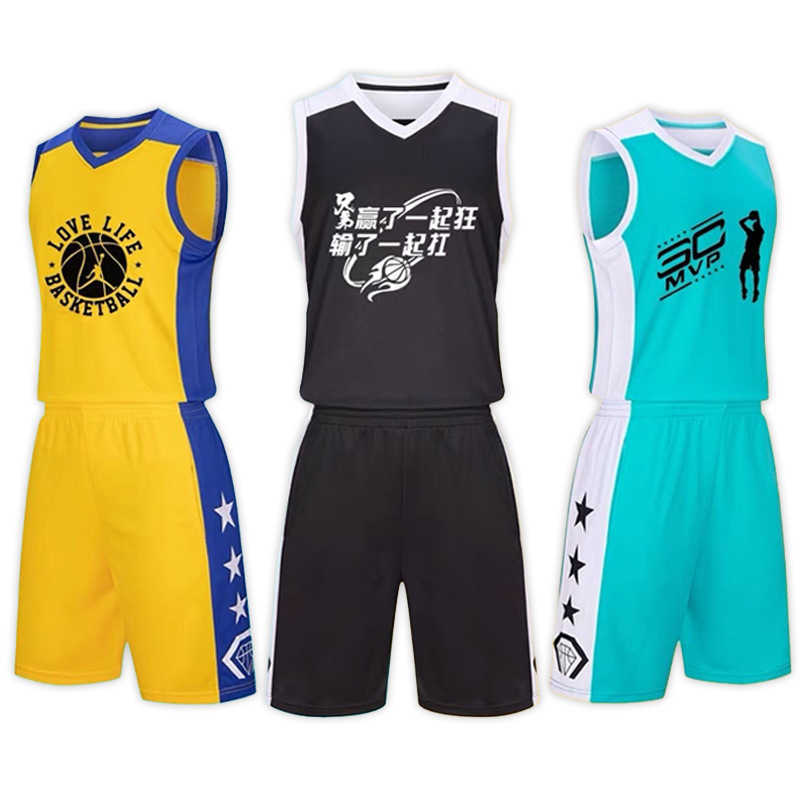 

A set of printed basketball uniforms for primary school students in the training camp. Basketball fashion men's and women's jersey set, Light green