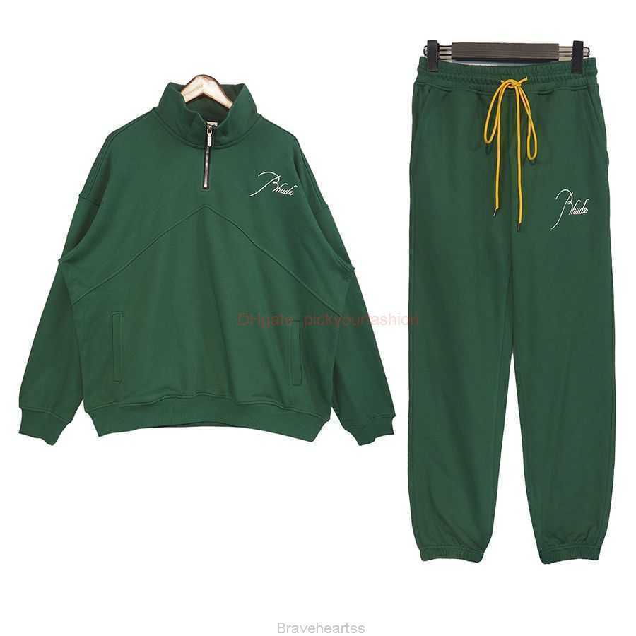 

Designer Clothing Mens Sweatshirts Hoodies Rhude Mock Neck Half Zip Letter Embroidery Panel Sweatpants Set Fashion Streetwear Pullover jacket Jumpers Tops Sports, Shipping fee
