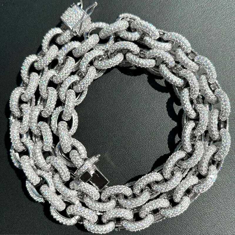 

Custom Rapper Chain 925 Silver 12mm Thickness Rolo Link Chain Iced Out Moissanite Hip Hop Chain