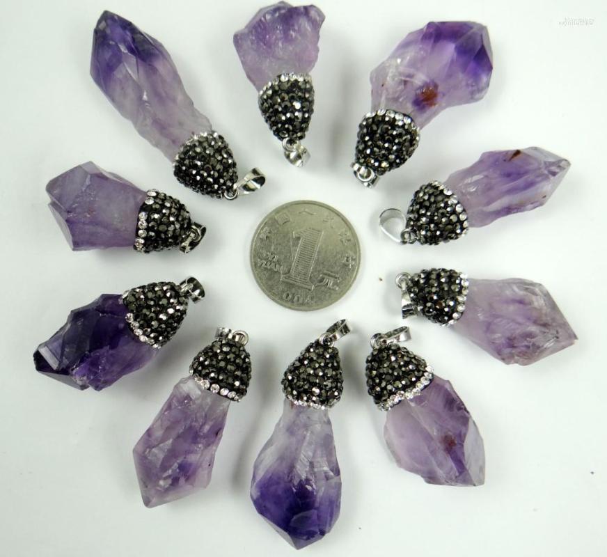 

Pendant Necklaces Fashion Purple Quartz Stone Pendants Rhinestone Clay Pave & Brass Silver Color Plated Natural Randomly Shaped