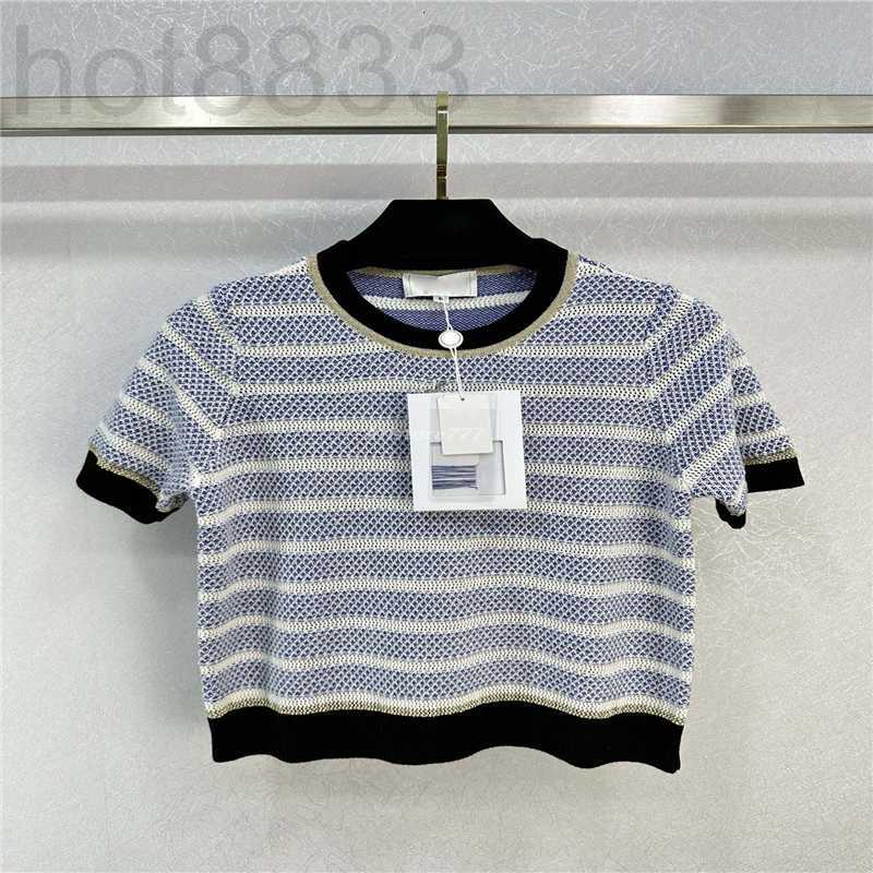 

Women's T-shirt Designer 23ss Summer Women Tee Knits t Shirts Tops with Letter Button Girls Vintage Crop Runway Striped Stretch Short Sleeve Pullover Shirt PK2Z, Multi