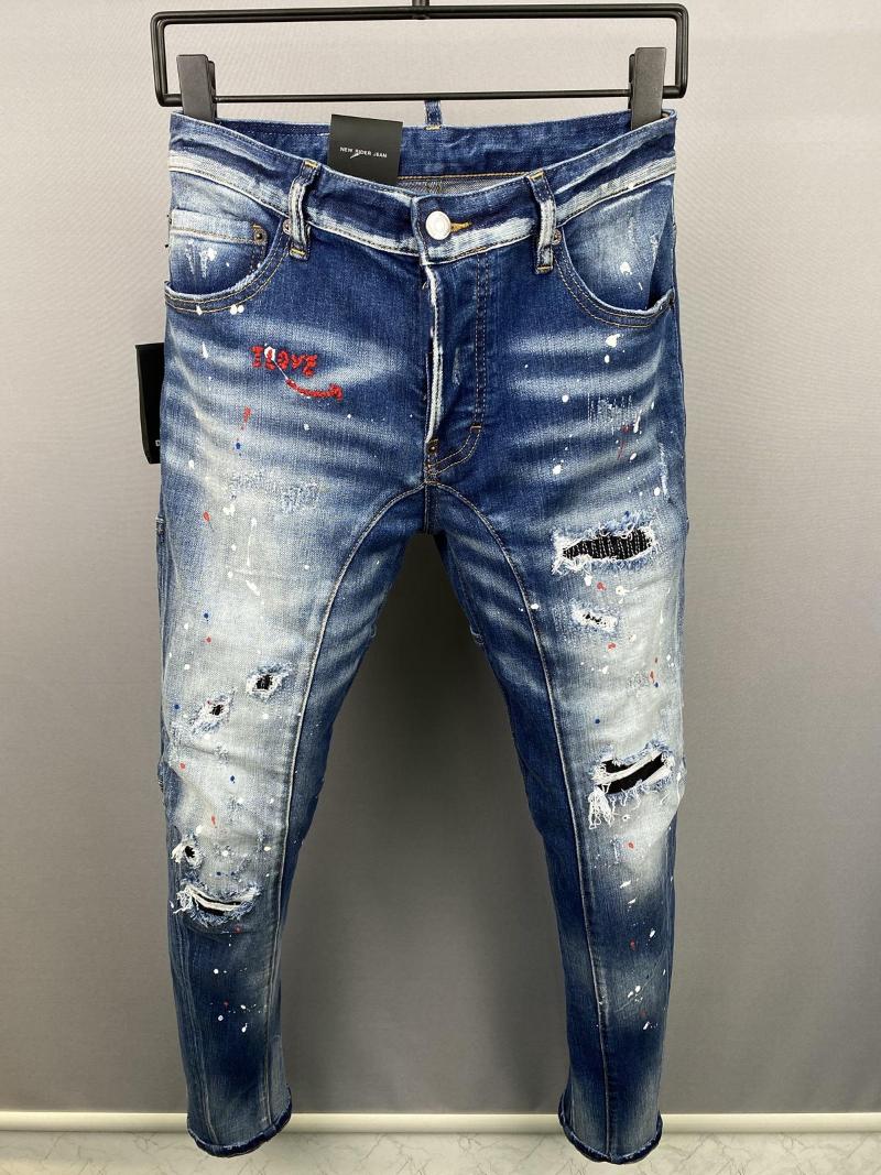 

Men's Jeans Men's Color Inkjet Embroidery Hole Fashion Pencil Pants A518#, A518