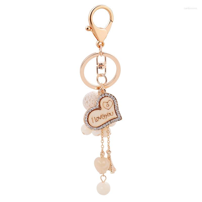 

Keychains Luxury Jewelry Original Heart Key Chain Personal Bag Pendant For Woman Bow Car Keyring Pearl Decoration