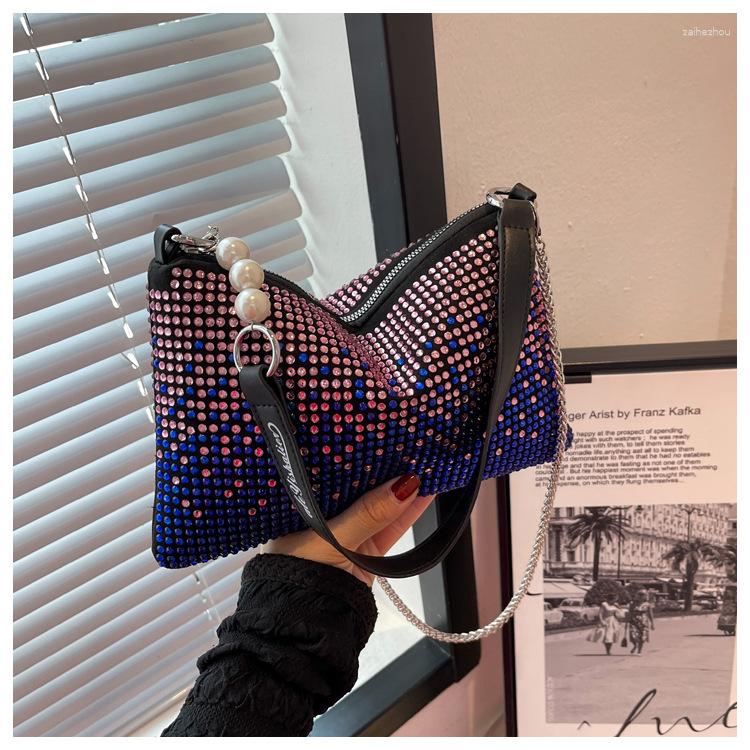 

Evening Bags Fashion Diamond Shoulder For Women Luxury Crossbody Zipper Handbag Soft Female Tote Trend Rivet Black, Black white