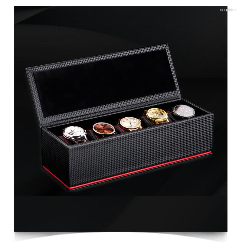 

Watch Boxes Holder 5 Slots Carbon Fiber Box Organizer Jewelry Storage Case