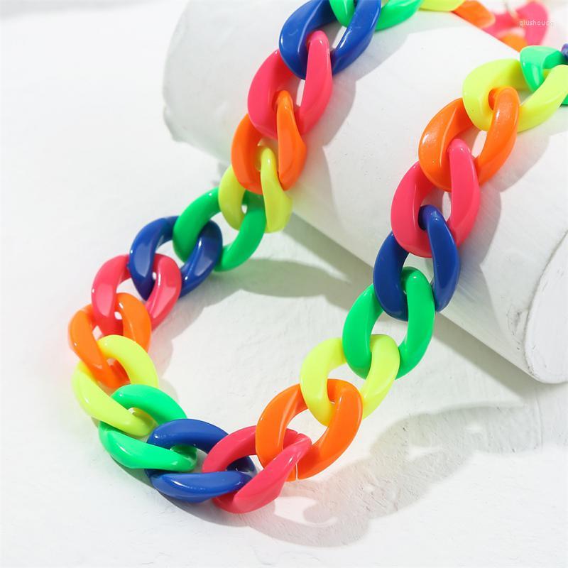

Chains 2023 Acrylic Long Chain Necklaces Colorful Resin Plastic Choker Pendants Female Vintage Jewelry