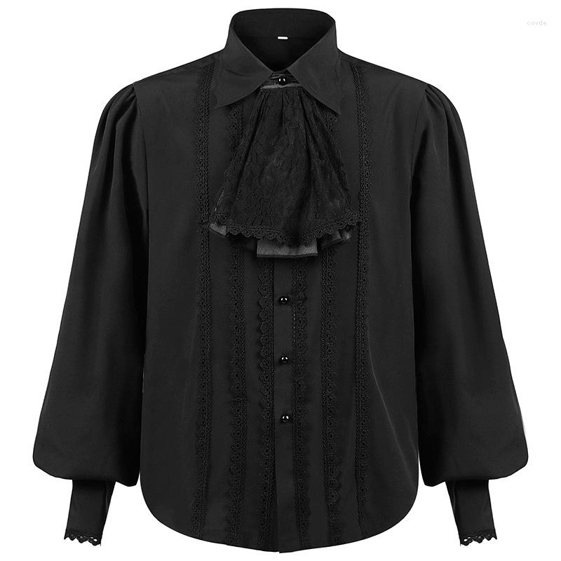 

Men' Casual Shirts Mens Steampunk Vampire Renaissance Gothic Victorian Pirate Shirt Vintage Black Embroidery Ruffled Medieval Chemise Homme