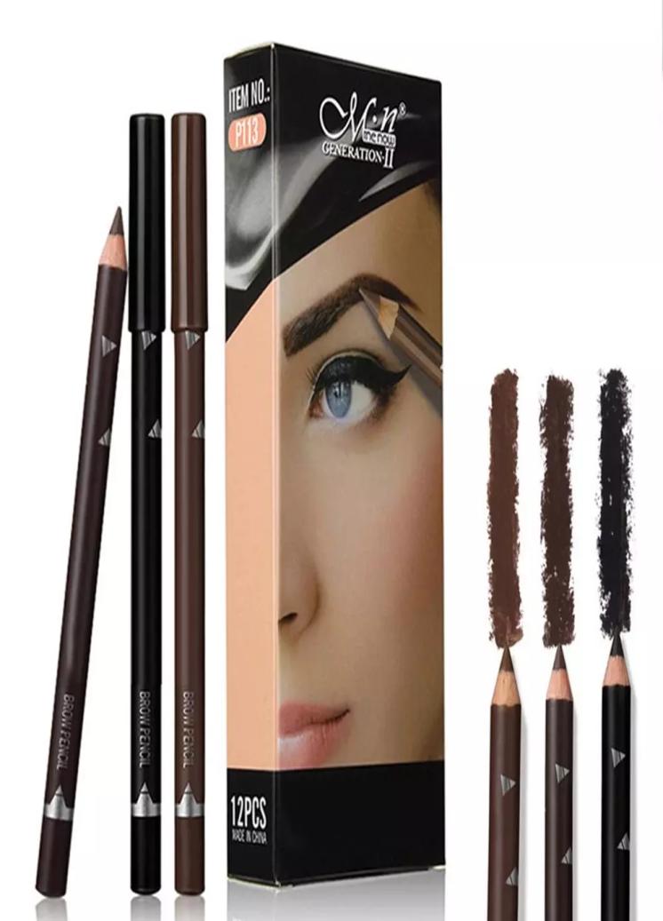 

12pcs Eye Brow Pencils Make Up Set 3 Colors Waterproof Eyebrow Eye Liner Pen Lip sticks Cosmetics Beauty Makeup tool Kit4178762, Black