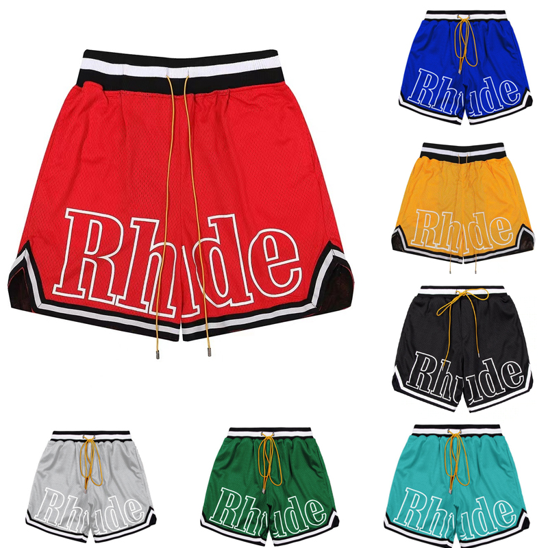 

Designer Men's Rhude Shorts Summer Beachwear Mesh Breathable Basketball Pants Loose Fitness Sports Shorts Quick drying polyester boxing pants Waist drawcord, Mix order(please mark the color)