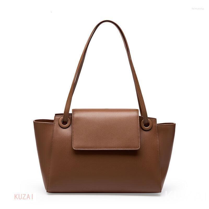 

Evening Bags Retro Solid Color 2023 Tote Bag Women's Genuine Leather Fashion Simple Large Capacity Crossbody One Shoulder Handbag, Black