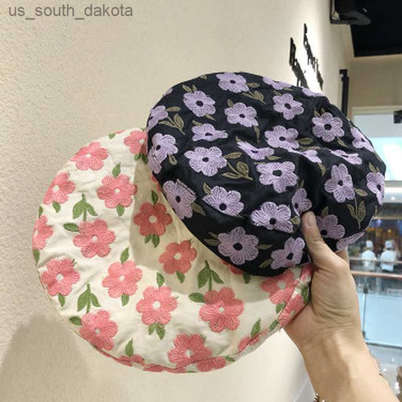

Fashion Berets for Women Flower Print Embroidery Female Summer Beach Sun Hat Women Cap Painter Cap Newsboy Caps L230523, Purple