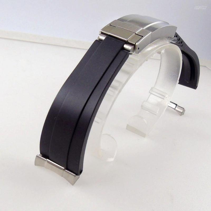 

Watch Repair Kits 20mm Lugs Curved End High Quality Black Rubber Strap Fit 40mm Automatic Men Accessorie Bracelet Stainless Steel Buckle