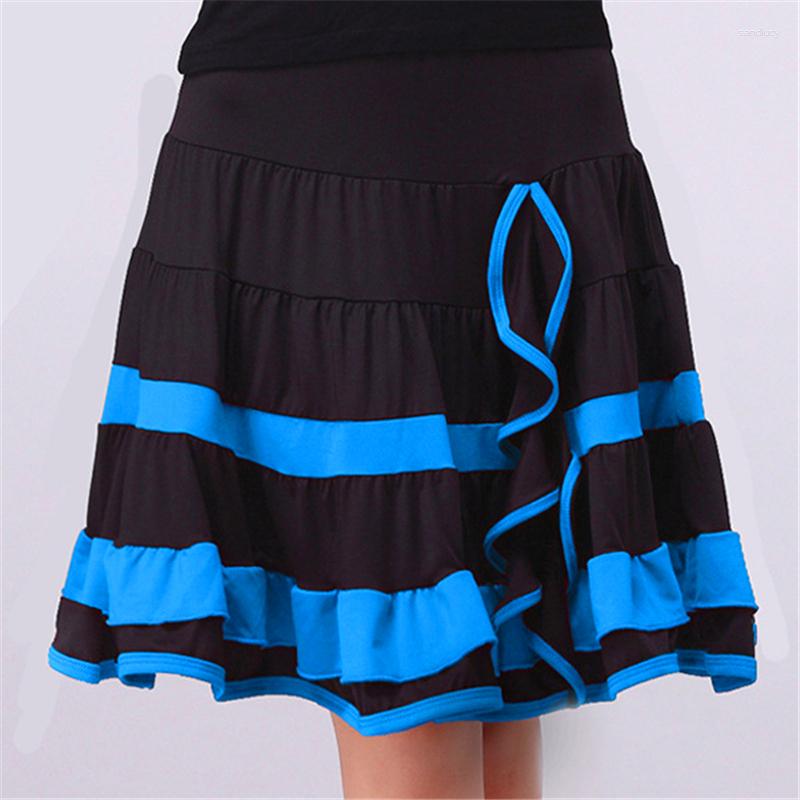 

Stage Wear Wholesale Fashion Square Dance Women Latin Skirt Elastic Waist Ballroom Dancing Spandex Inside With Short Mini, Black