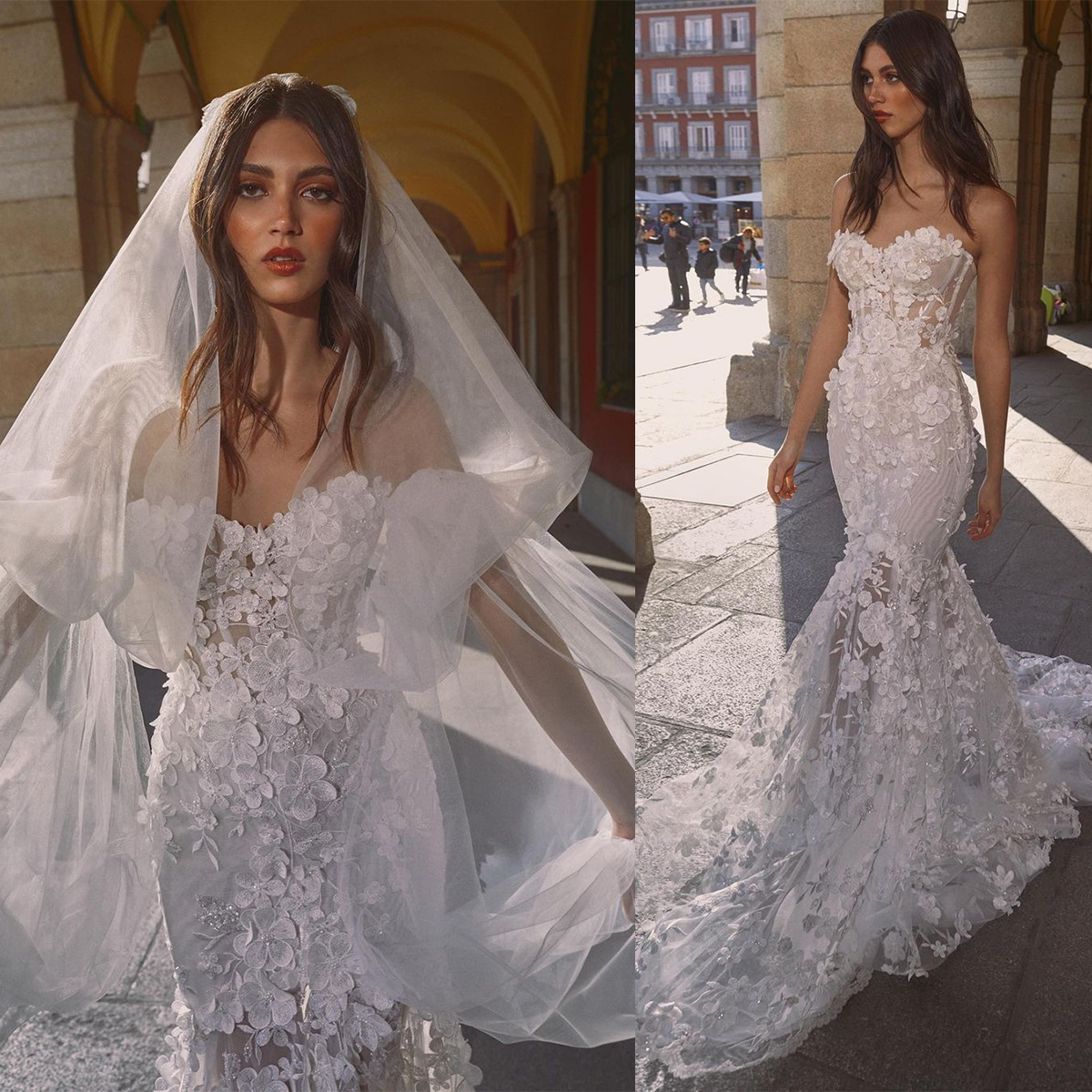 

Luxury Mermaid Wedding Dresses Sexy Sweetheart Appliques Lace Robe De Mariee Custom Made Lace-Up Back Sweep Train Bridal Gowns, Same as image