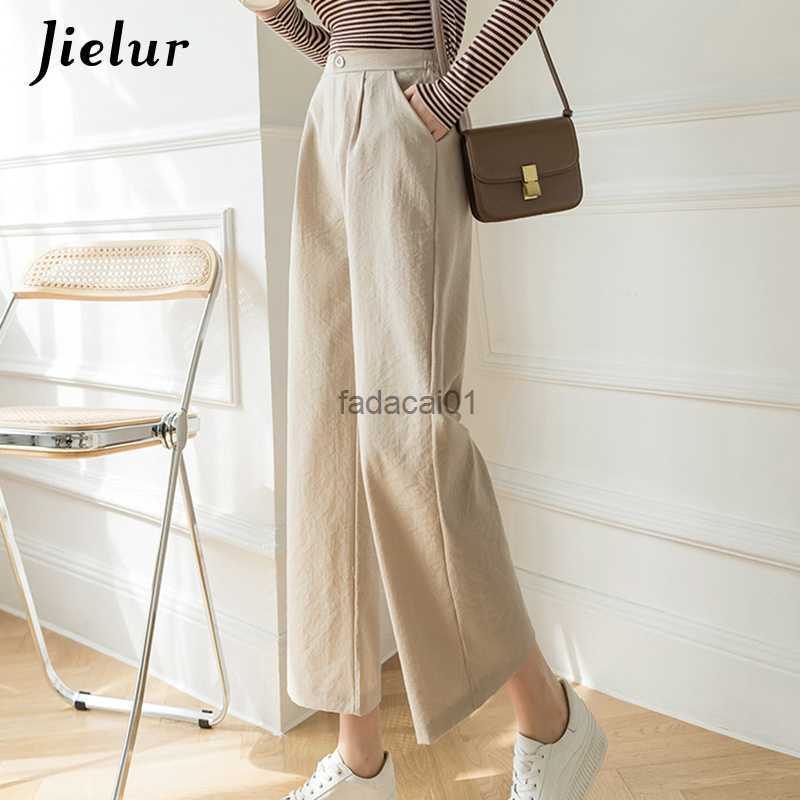 

Fashion New Wide Leg Pants Women Cotton Linen High Waist Pants Solid Color Pockets Black Khaki Trousers SXXL Spring L230621