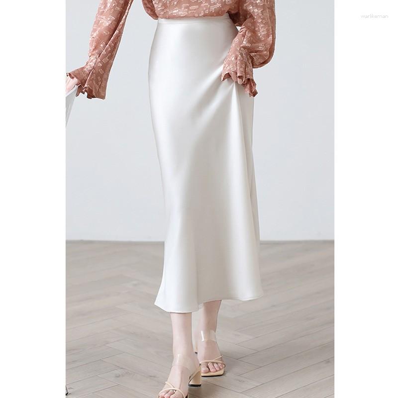 

Skirts Summer Luxury French Triacetic Acid Satin Silk Purple Half Length Dress For Women' Mid High End Fishtail Long, Gray