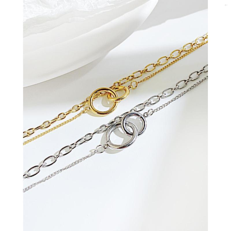 

Link Bracelets Fashion Double Ring Multilayer For Women Stainless Steel Bracelet Female Personality Trend Bangles Party Gift