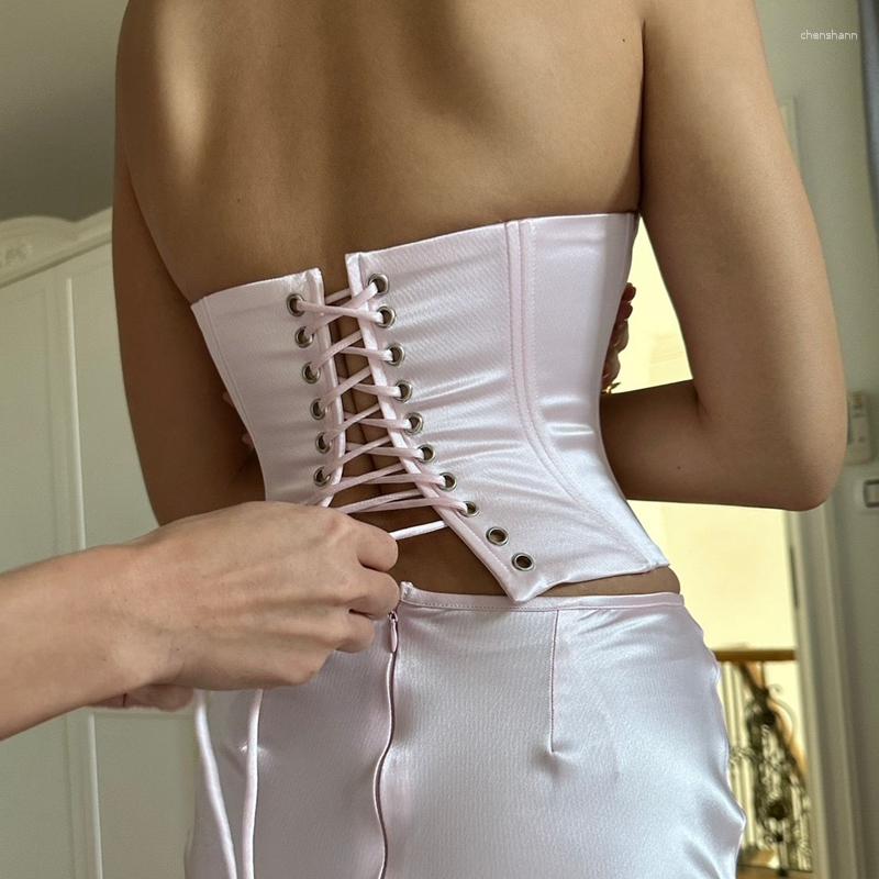

Women' Tanks Vintage Backless Tie Up Bandage Crop Tops Elegant Lady Strapless Corset Chic Women Off Shoulder Camis Club Party Night Vest, Black