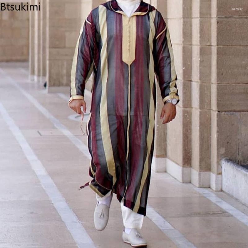 

Ethnic Clothing Men Muslim Jubba Thobe Patchwork Striped V Neck Long Sleeve Caftan Dubai Robe Vintage Islamic Arabic Kaftan Gift For Husband