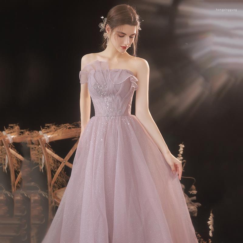 

Ethnic Clothing Fairy Pink Beading Tulle Prom Dresses Women Elegant Tube Top Backless Party Gowns Vestidos
