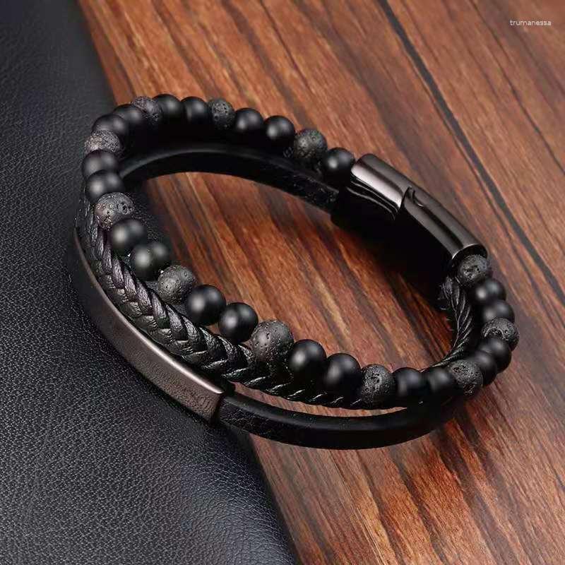 

Link Bracelets Chain Natural Stone Men Bracelet Multi-layer Handmade Weaved Leather Rope Stainless Steel Bangle For Male Jewelry GiftsLink