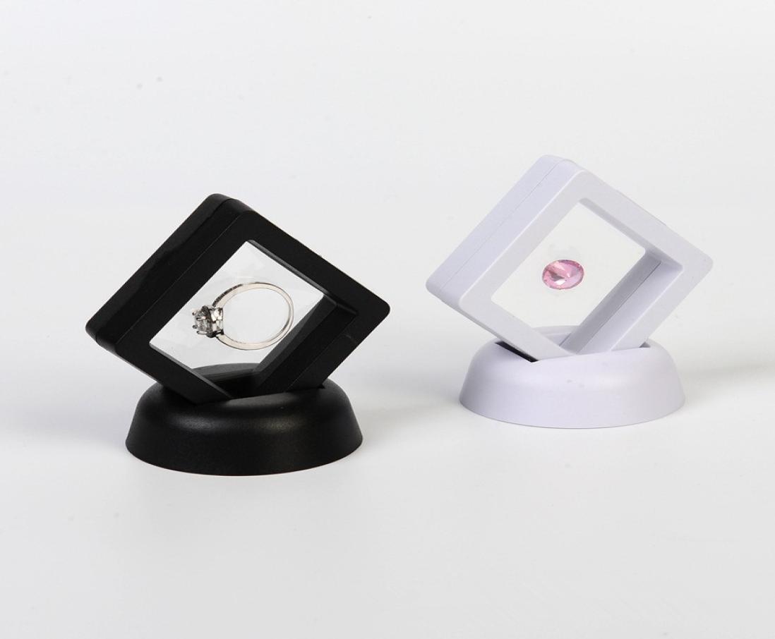 

Fashion PE Cases Displays Square 3D Albums Floating Frame Holder Black White Nail Coin Box Jewelry Display Show Case For Gift F2671564747