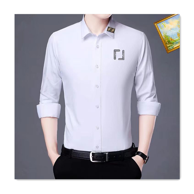 

high end mens casual shirts designer shirts classics long sleeved lapel double letter solid color men business office commuting versatile men polo tee spring summer