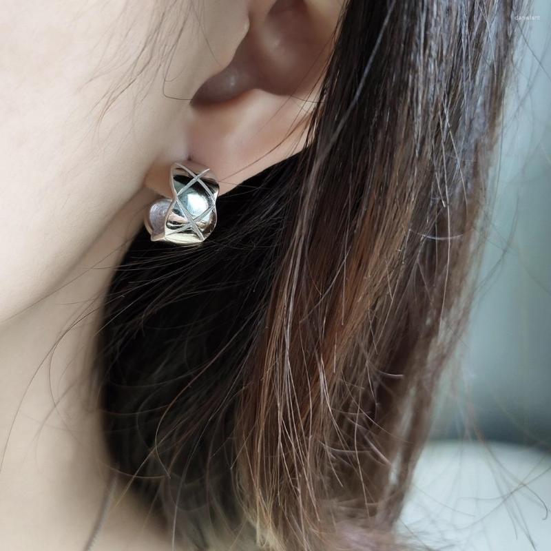 

Stud Earrings INS Authentic 925 Sterling Silver Irregular Lace "x" Ebgraved Geometric JEWELRY C-C584