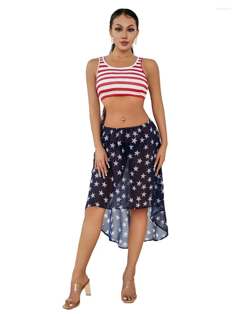 

Skirts Stylish Sleeveless Vest And Long Skirt Set For Women - Perfect Independence Day Celebrations Summer Beach Parties, Blue
