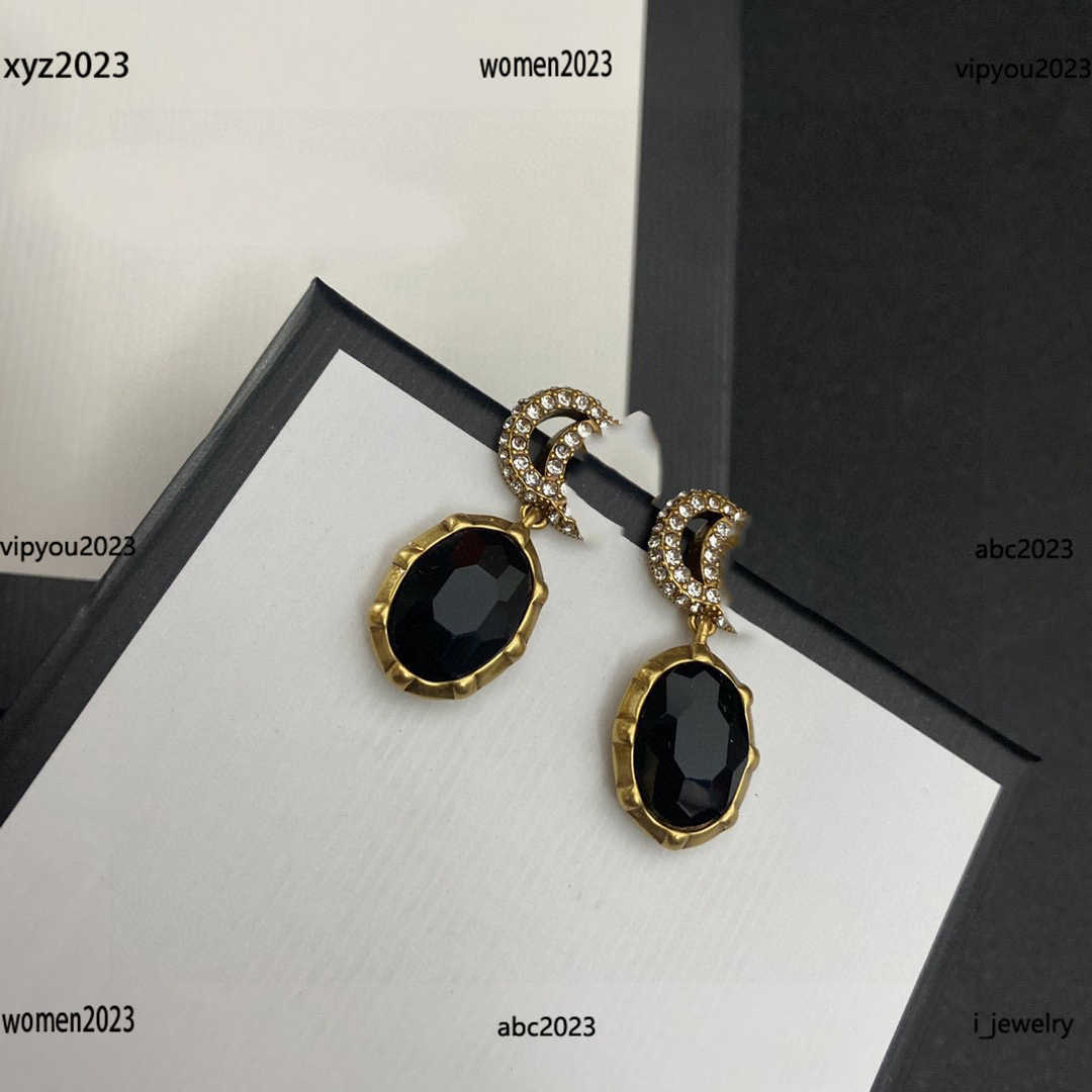 

women designer earrings high quality Black Gem Pendant Jewelry Free shipping Diamond logo earring new arrival #Including box