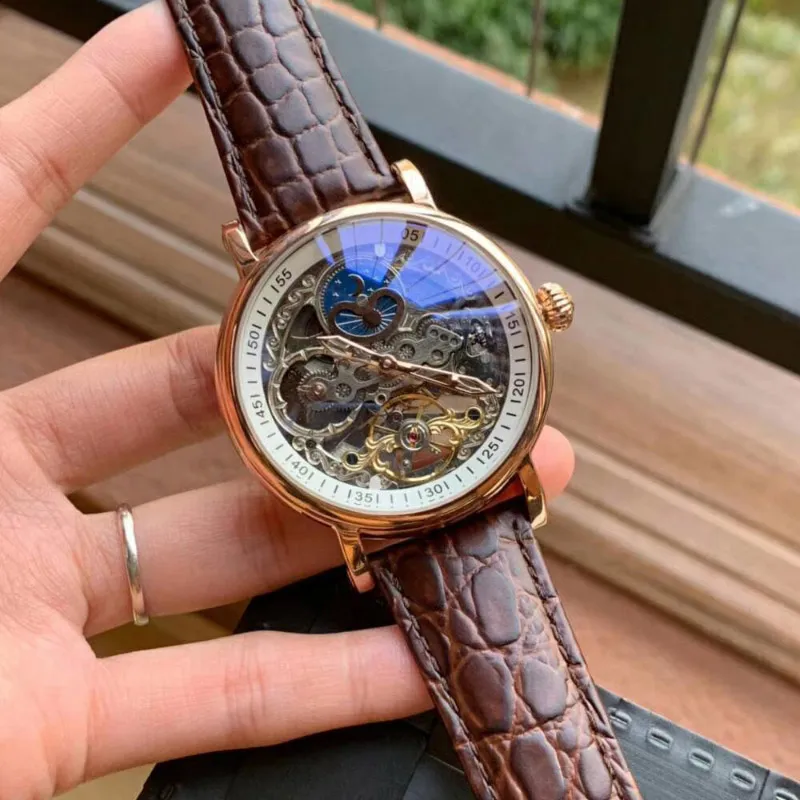 

U1 Top-grade AAA Tourbillon Sapphire Skeleton Automatic Watch Men Sun Moon Phase Mens Mechanical Watches Top Wristwatches Leather Strap